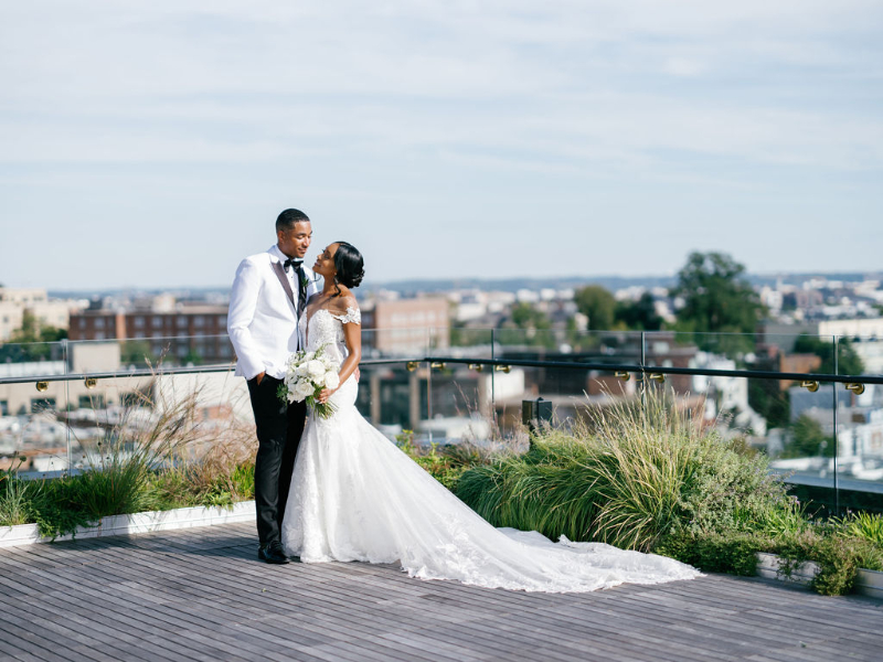 Bride and Groom wedding photos on the rooftop of The Line Hotel in Washington