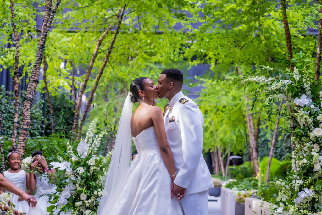 Bride and groom at ceremony at Sagamore Pendry Baltimore