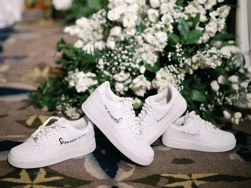 closeup of custom wedding shoes
