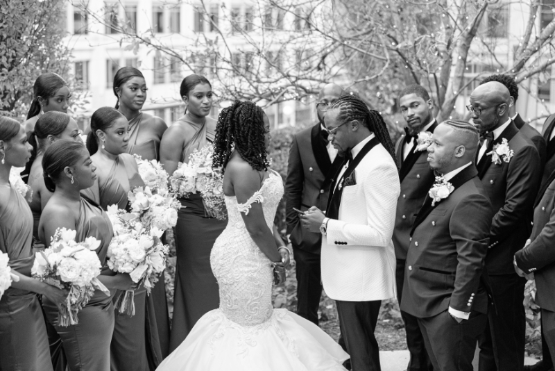 black and white wedding ceremony photos outside in Washington DC