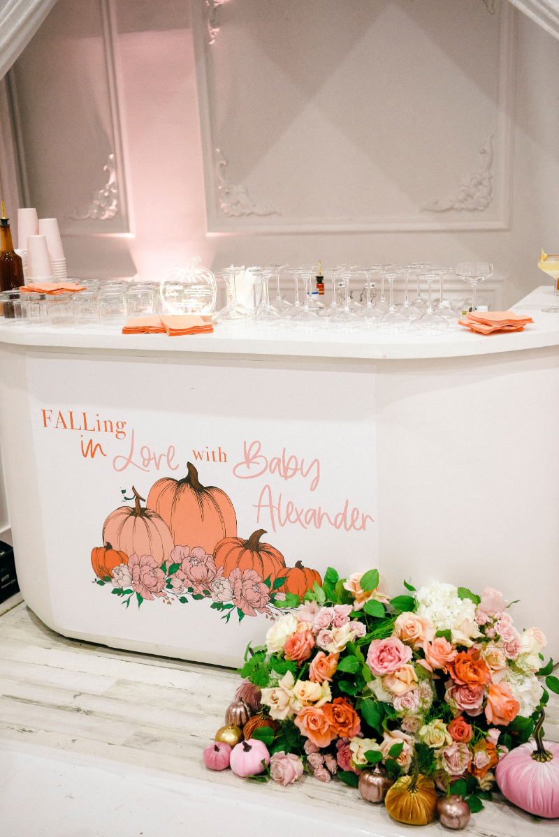 signature cocktail bar at baby shower