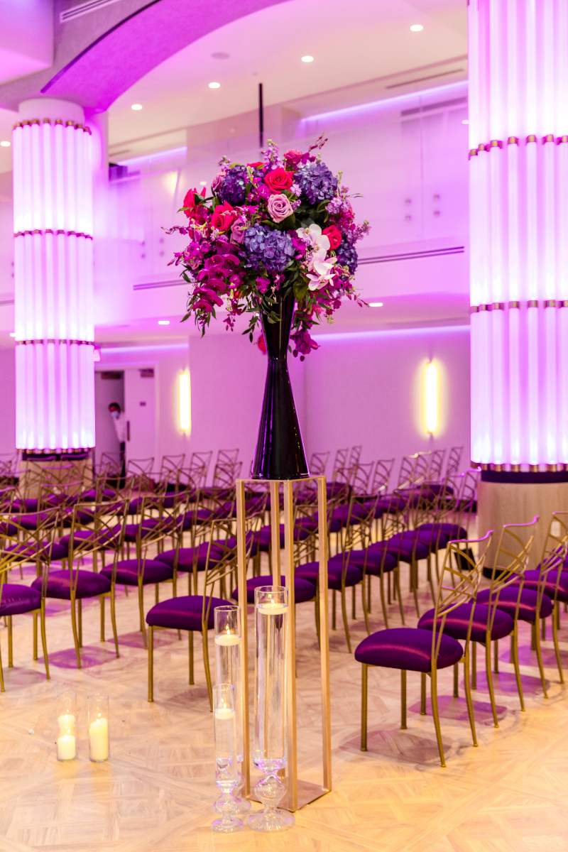 luxury purple wedding ceremony decor