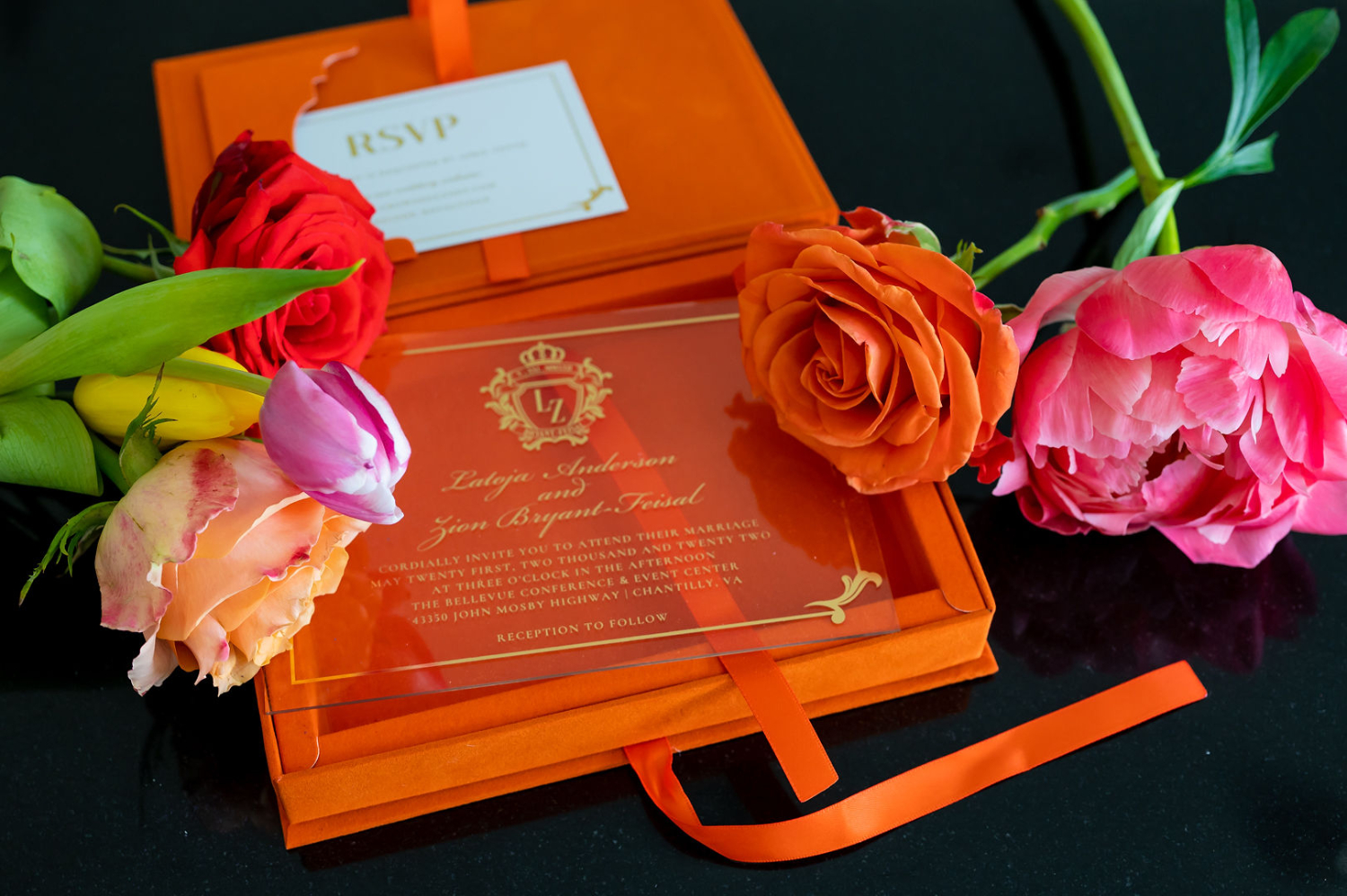 colorful orange wedding invitations