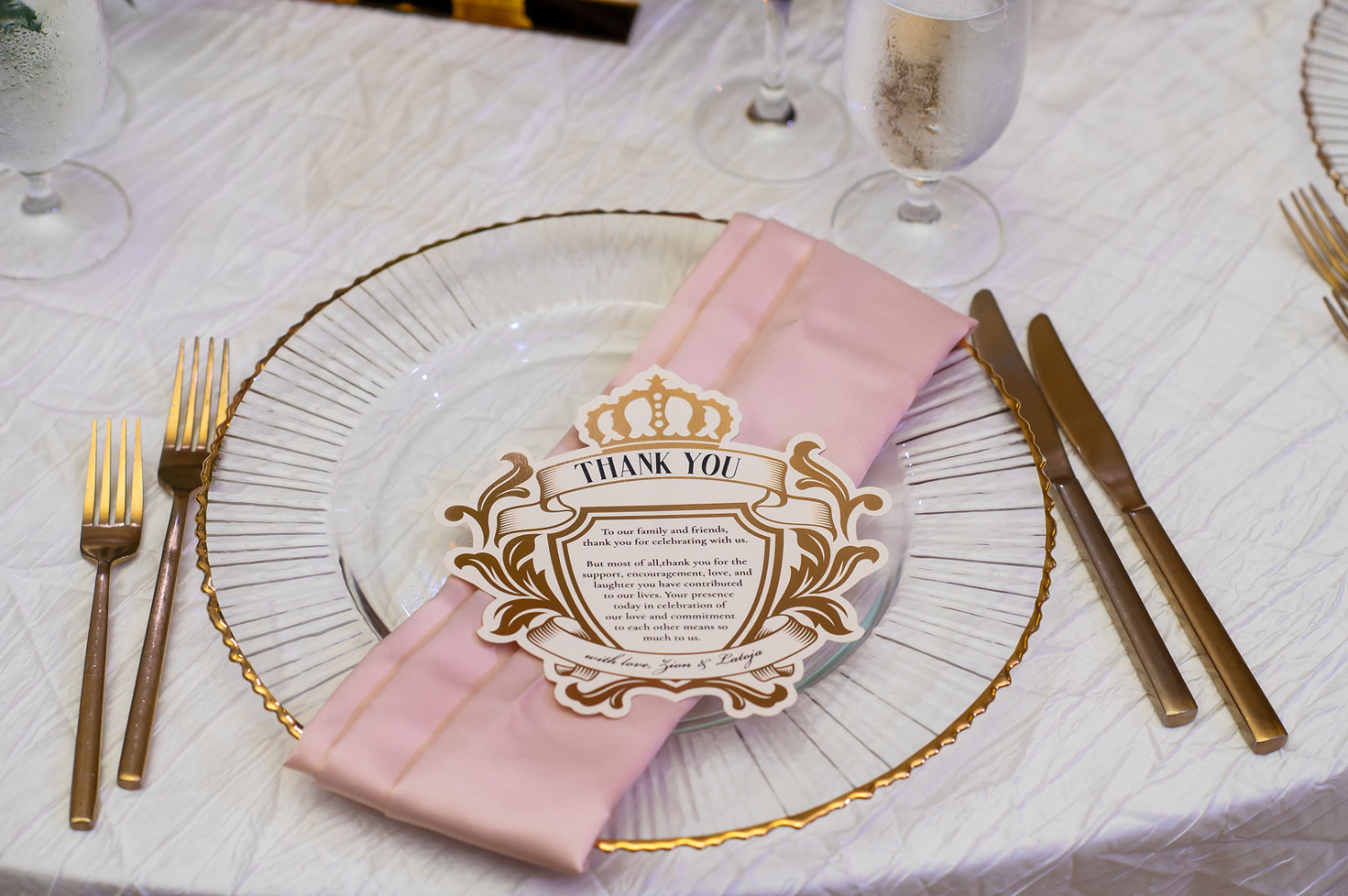 closeup of luxury wedding tablescape