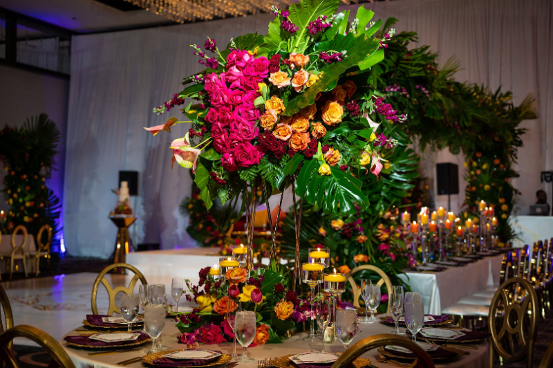 tropical wedding reception at Hotel at the University of Maryland