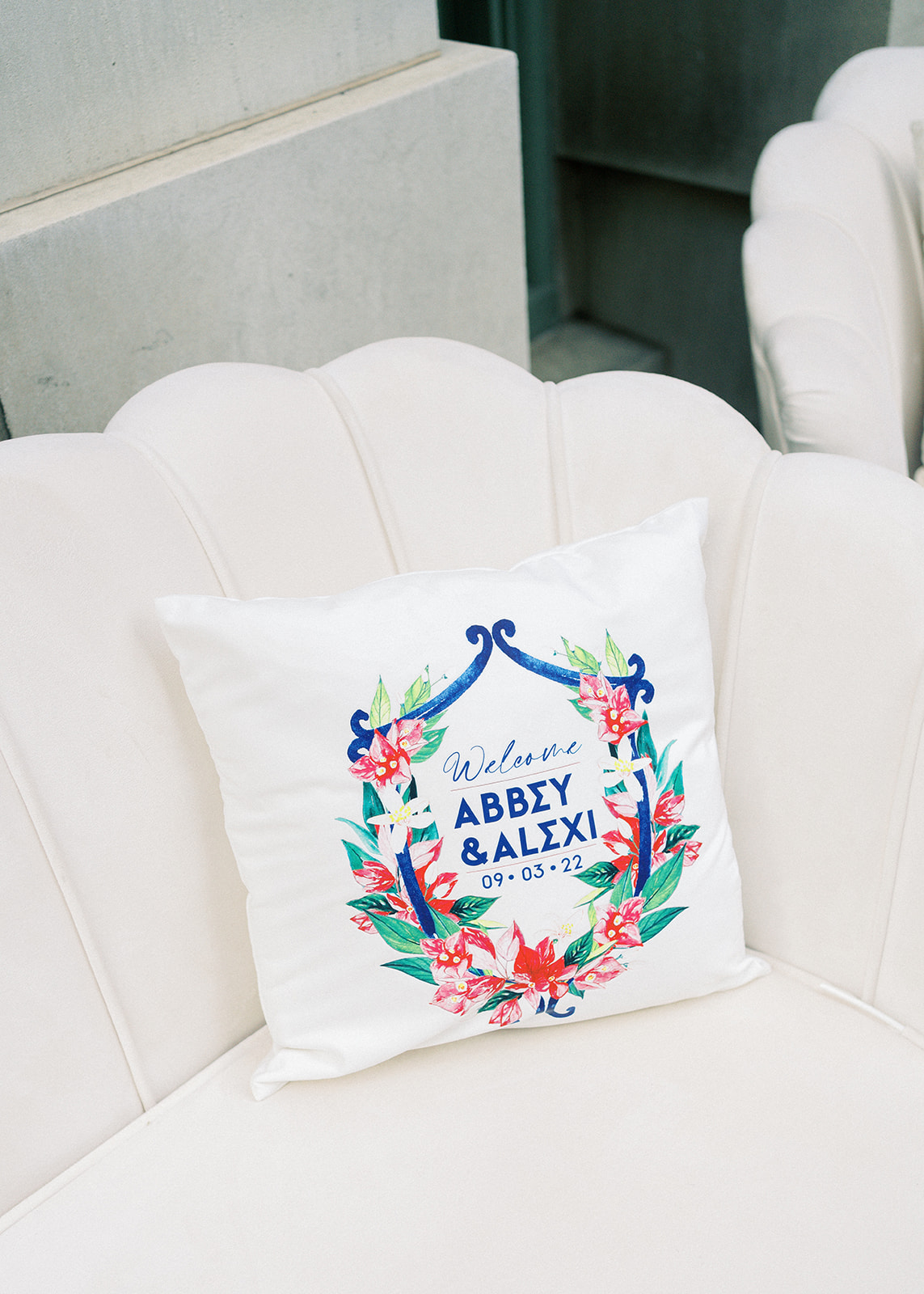 PERSONALIZED THROW PILLOW AT LARZ ANDERSON WEDDING RECEPTION