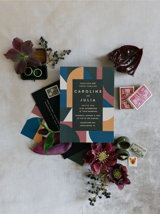 flat lay photography of invitations VA wedding day