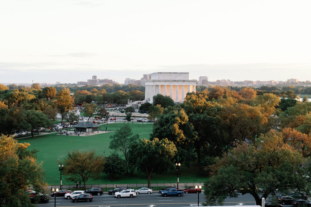 Views of rooftop wedding reception on Potomac View Terrace.