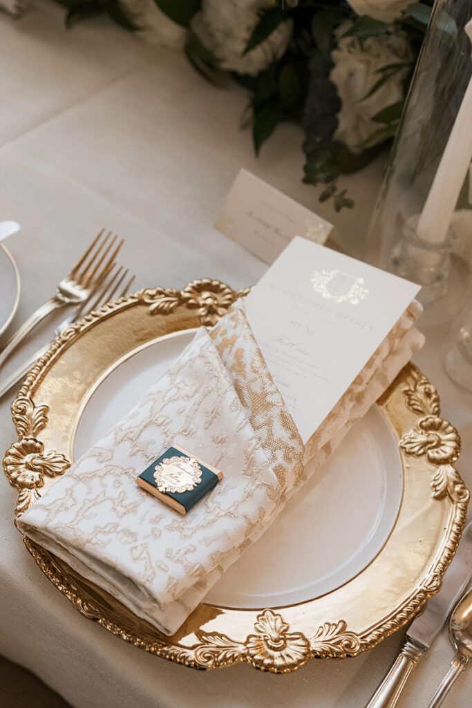 Custom monogramed place setting for wedding reception