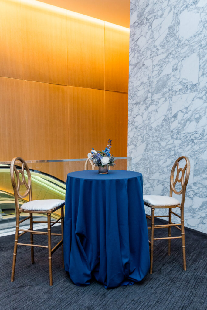 Cocktail tables set for corporate event planning gala.