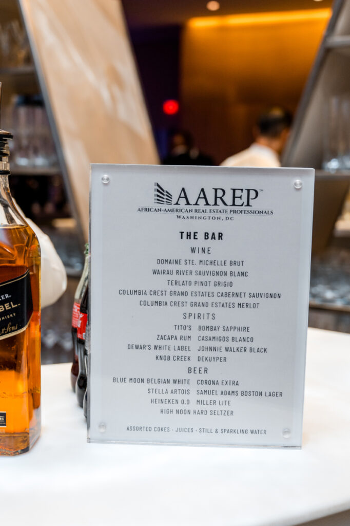 Bar menu for AAREP gala at the Conrad Hotel in DC.